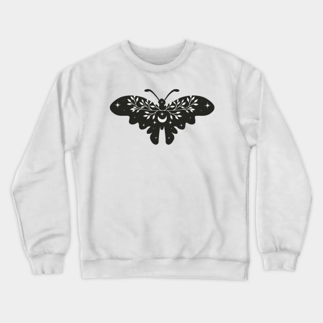 Crescent Moon and Butterfly With Folk Art Wild Flowers and celestial stars minimal Nursery Colors Crewneck Sweatshirt by penandbea